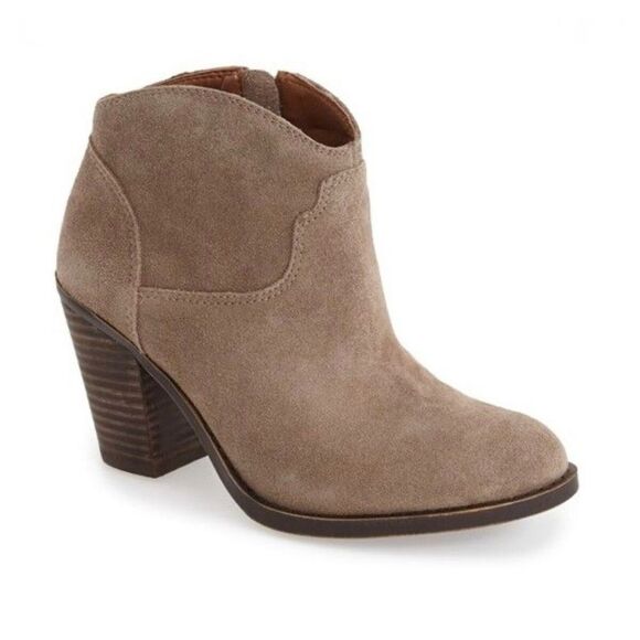 Lucky Brand Eller Western Brand Suede Bootie Chunky Heel Boot 9.5 - Picture 1 of 7